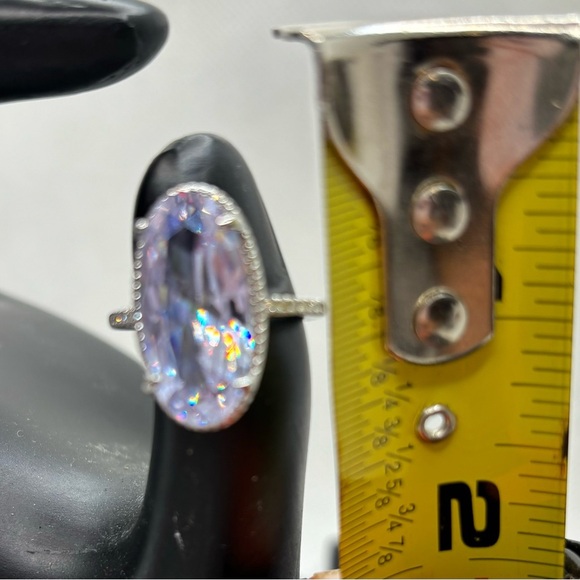 Gorgeous, solitaire, purple white silver tone, rhinestone ring 6 - Picture 8 of 11